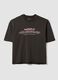 Brown cropped pure cotton T-shirt with front print, boxy fit_0
