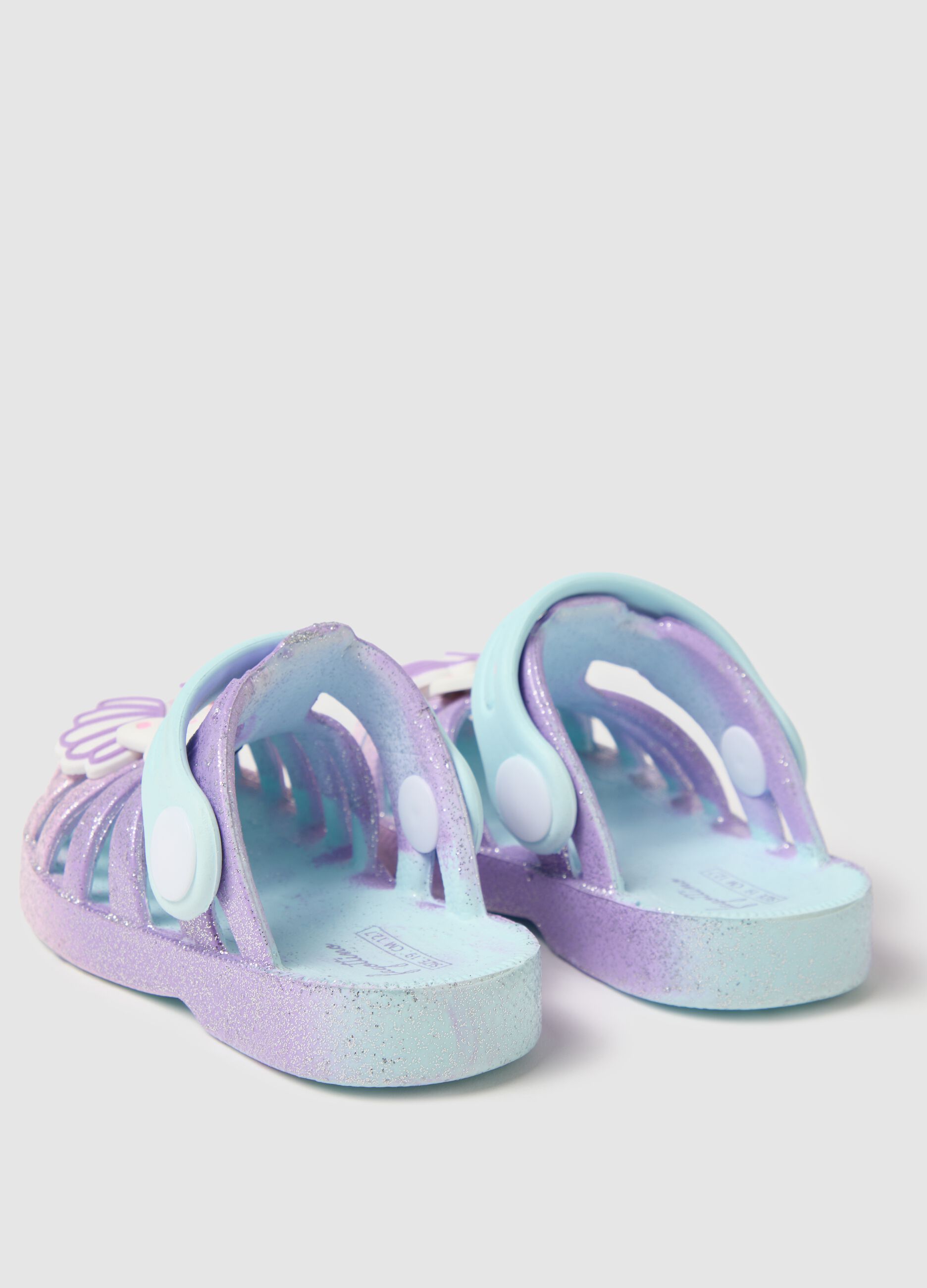 Multicolour EVA girl sandals with glitter and marine motifs