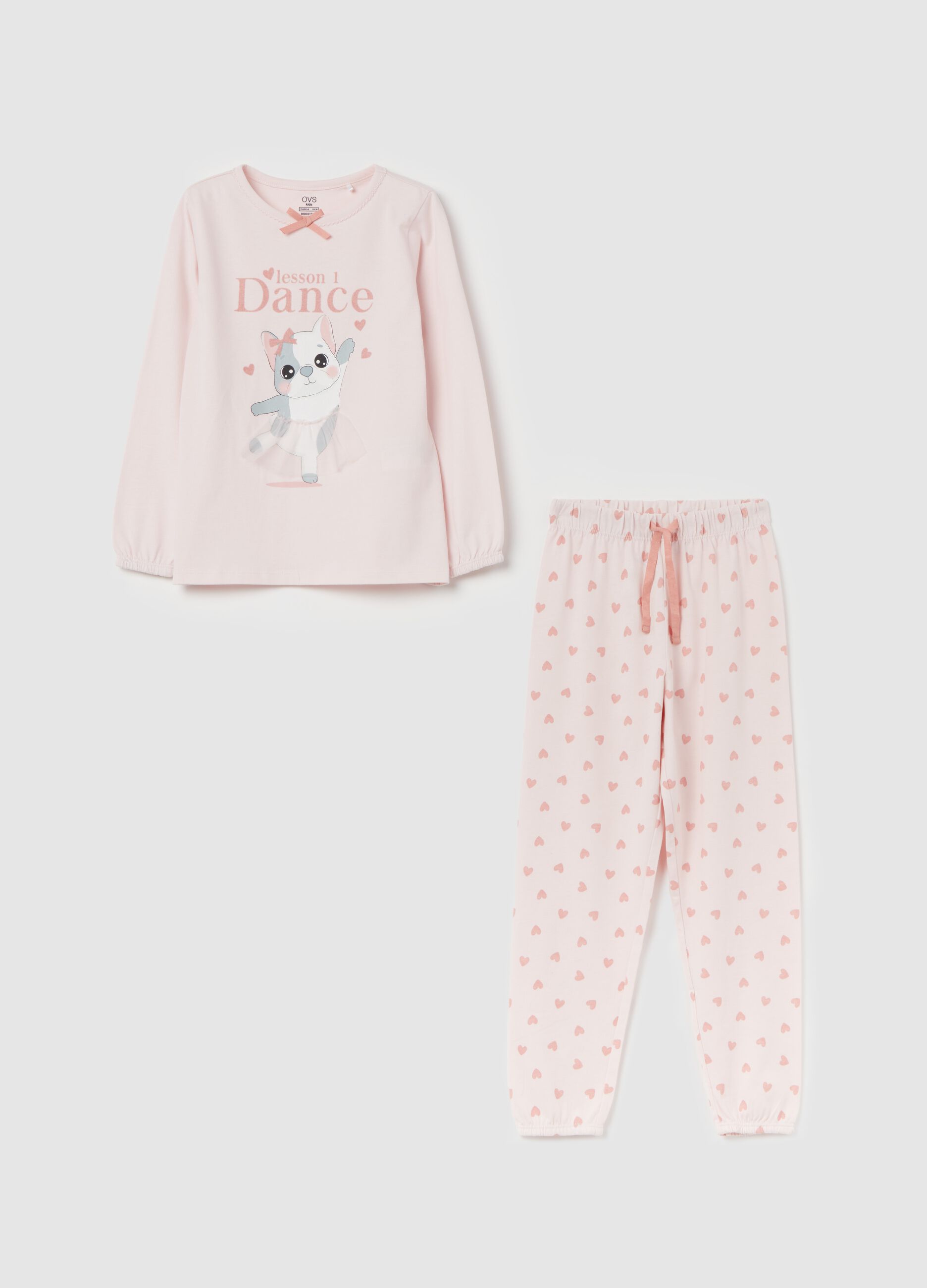Organic cotton pyjamas with girl puppy print