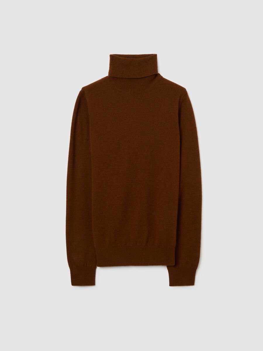 Maglione in pura lana marrone regular fit a collo alto_0