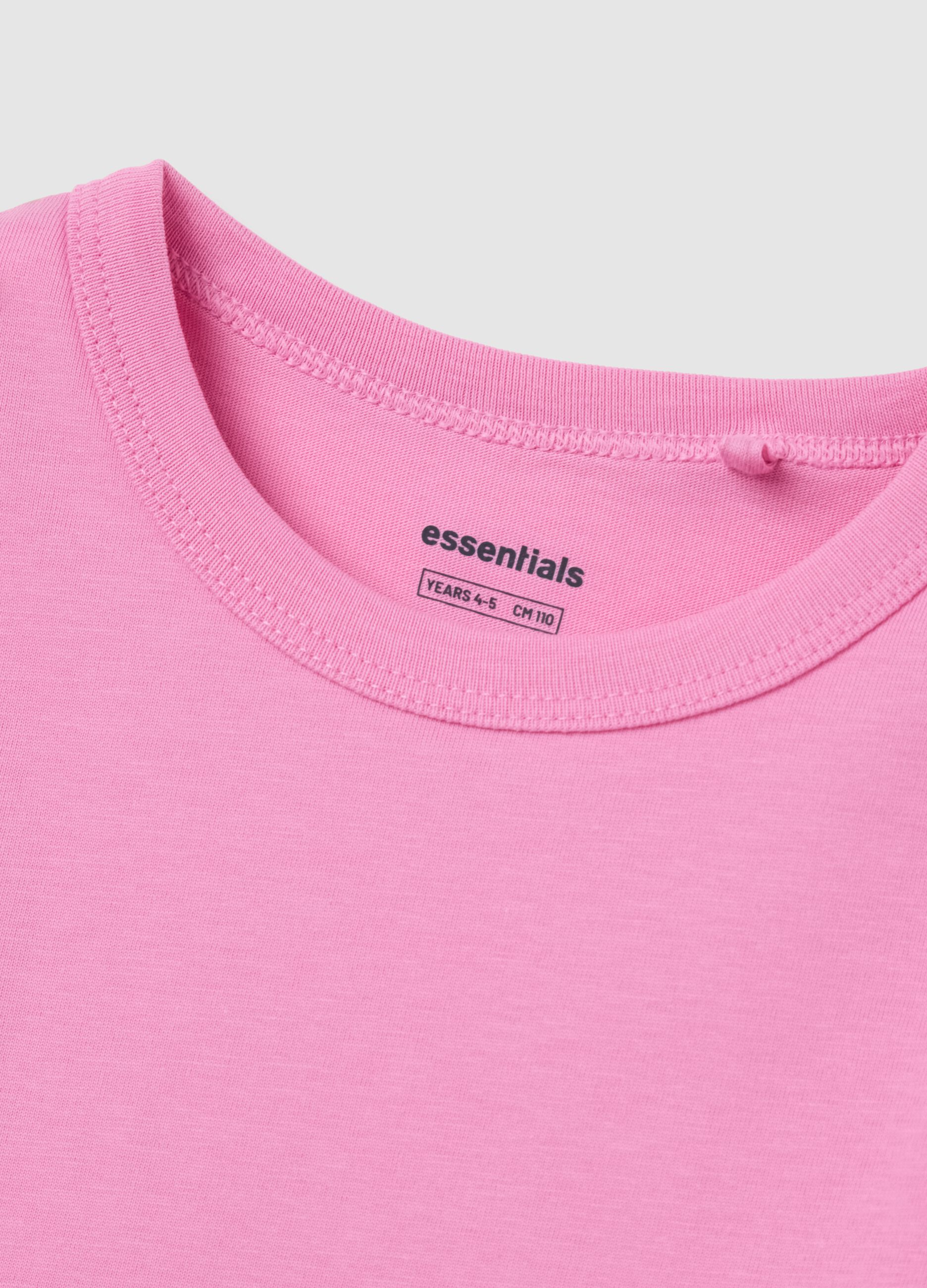Pink cotton crew neck T-shirt for girls