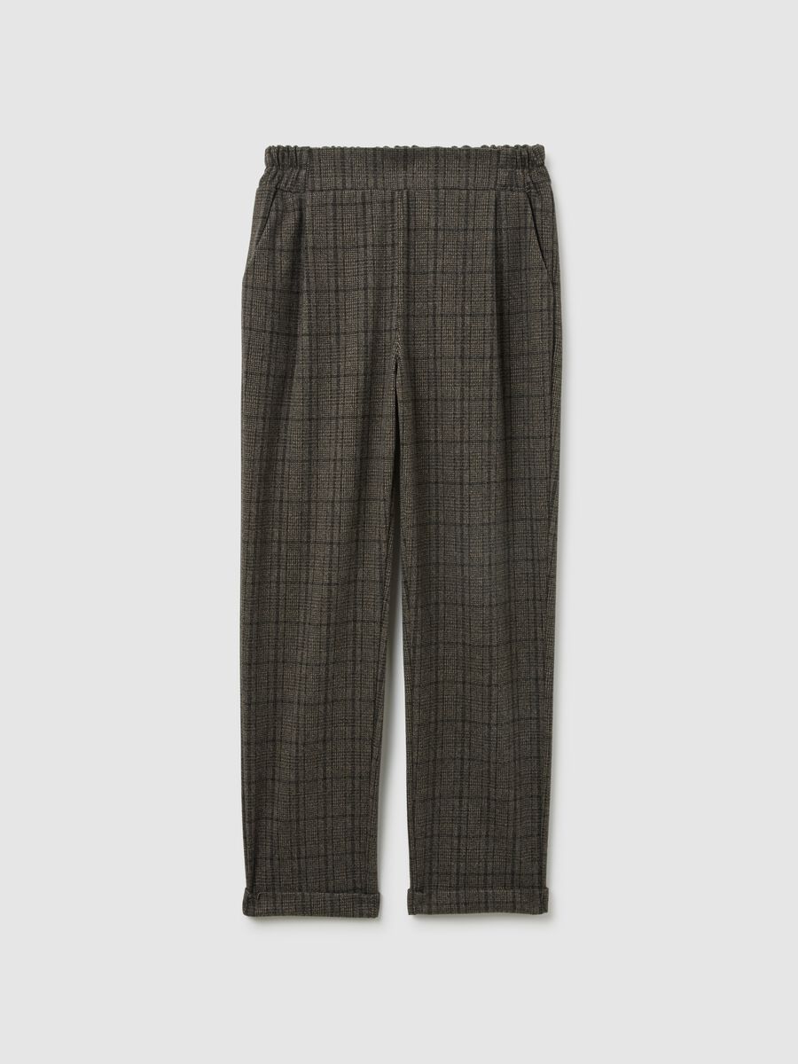 Brown checked trousers in stretch fabric with regular fit_0