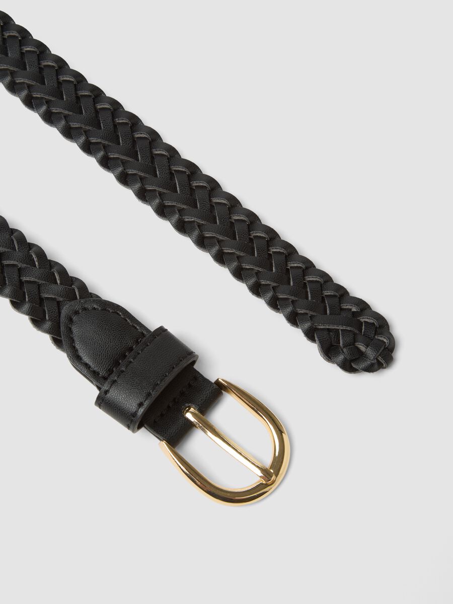 Cintura nera intrecciata con fibbia dorata_1