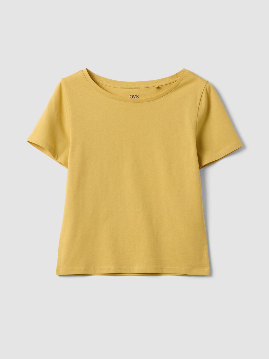 Yellow pure cotton short-sleeve T-shirt_0