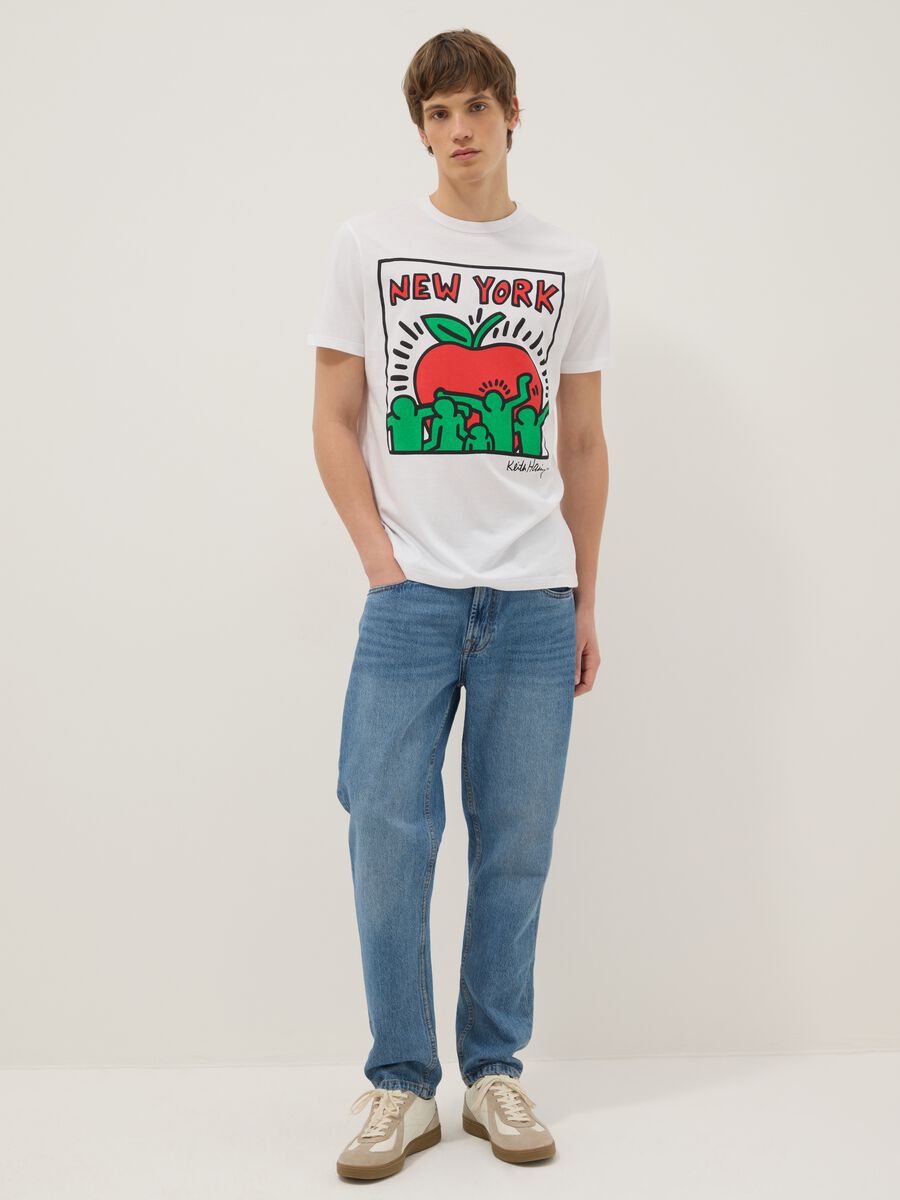 White pure cotton regular fit T-shirt with Keith Haring print_1
