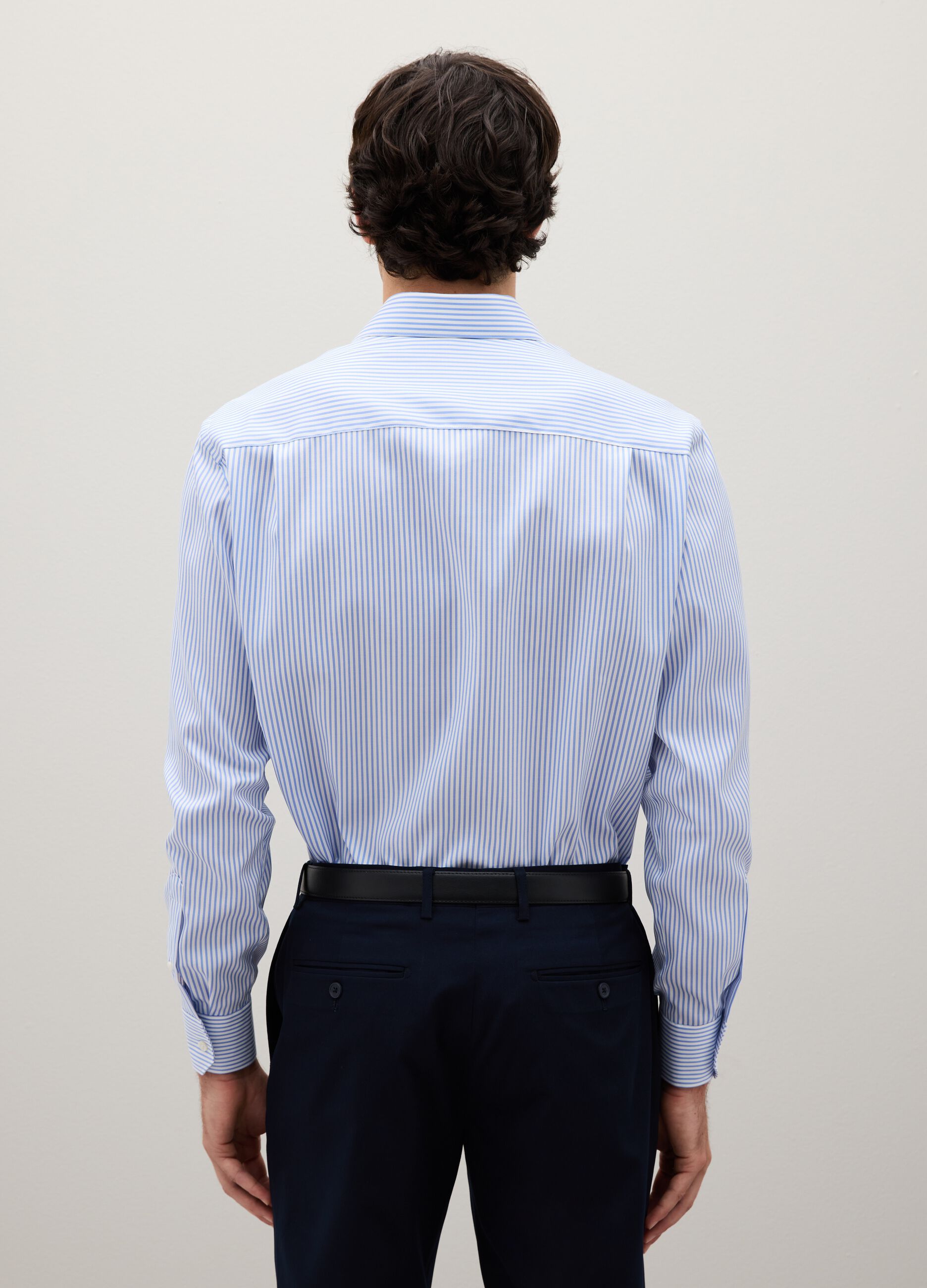 Camicia in puro cotone blu a righe regular fit