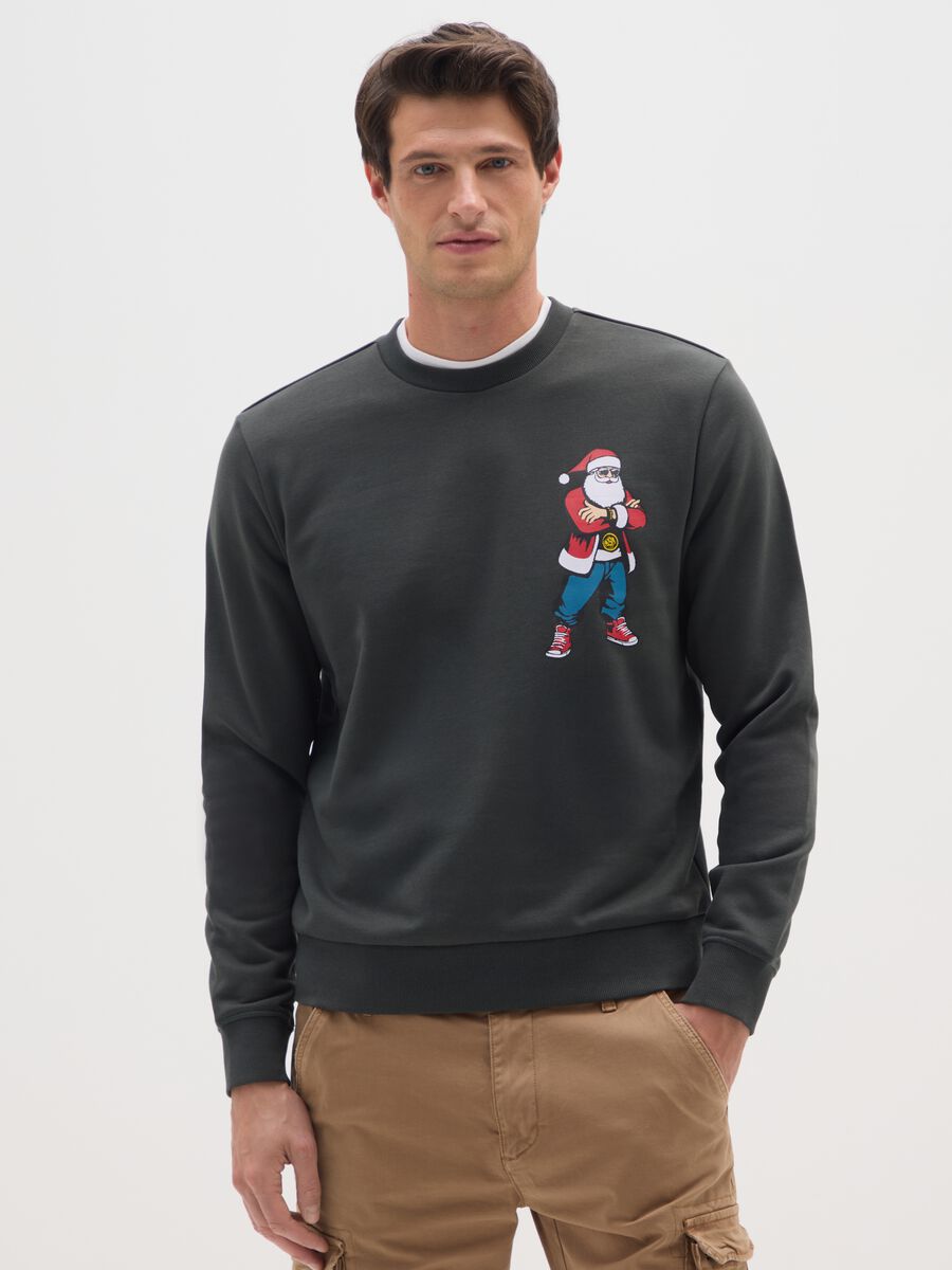 Grey Christmas sweatshirt in cotton blend regular fit with print_0