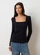 Black stretch cotton blend regular fit top with round neckline_2