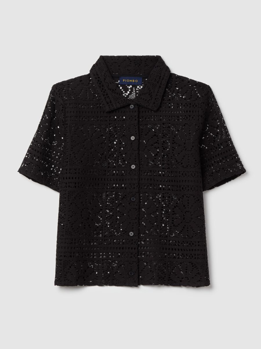 Black polo shirt in lace_4