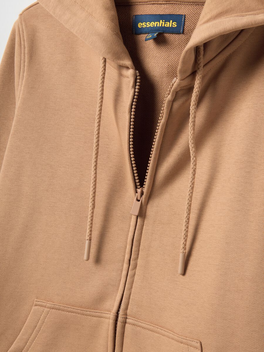 Brown cotton blend hoodie regular fit with zip_5