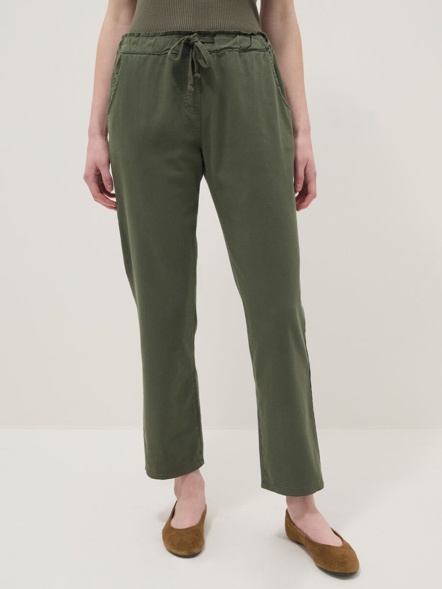 Women's Green Stretch Cotton Regular Fit Trousers_1