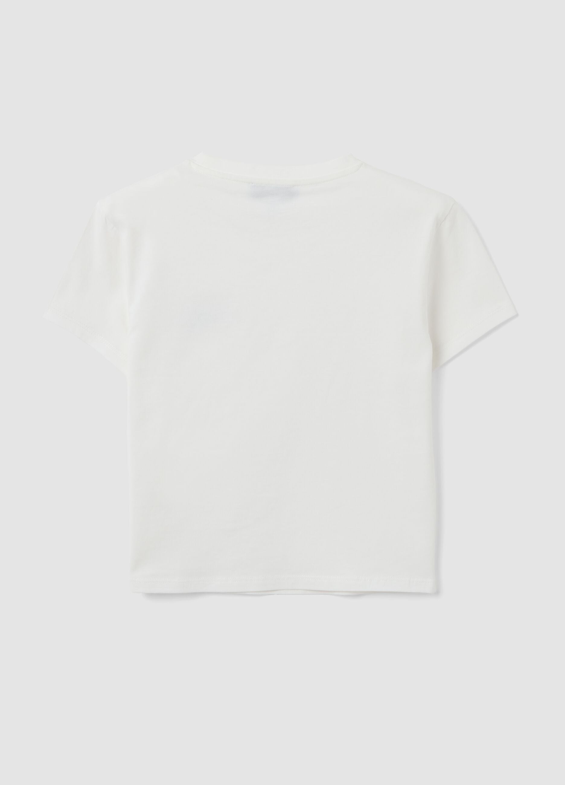 T-shirt crop bianca in puro cotone con stampa grafica regular fit