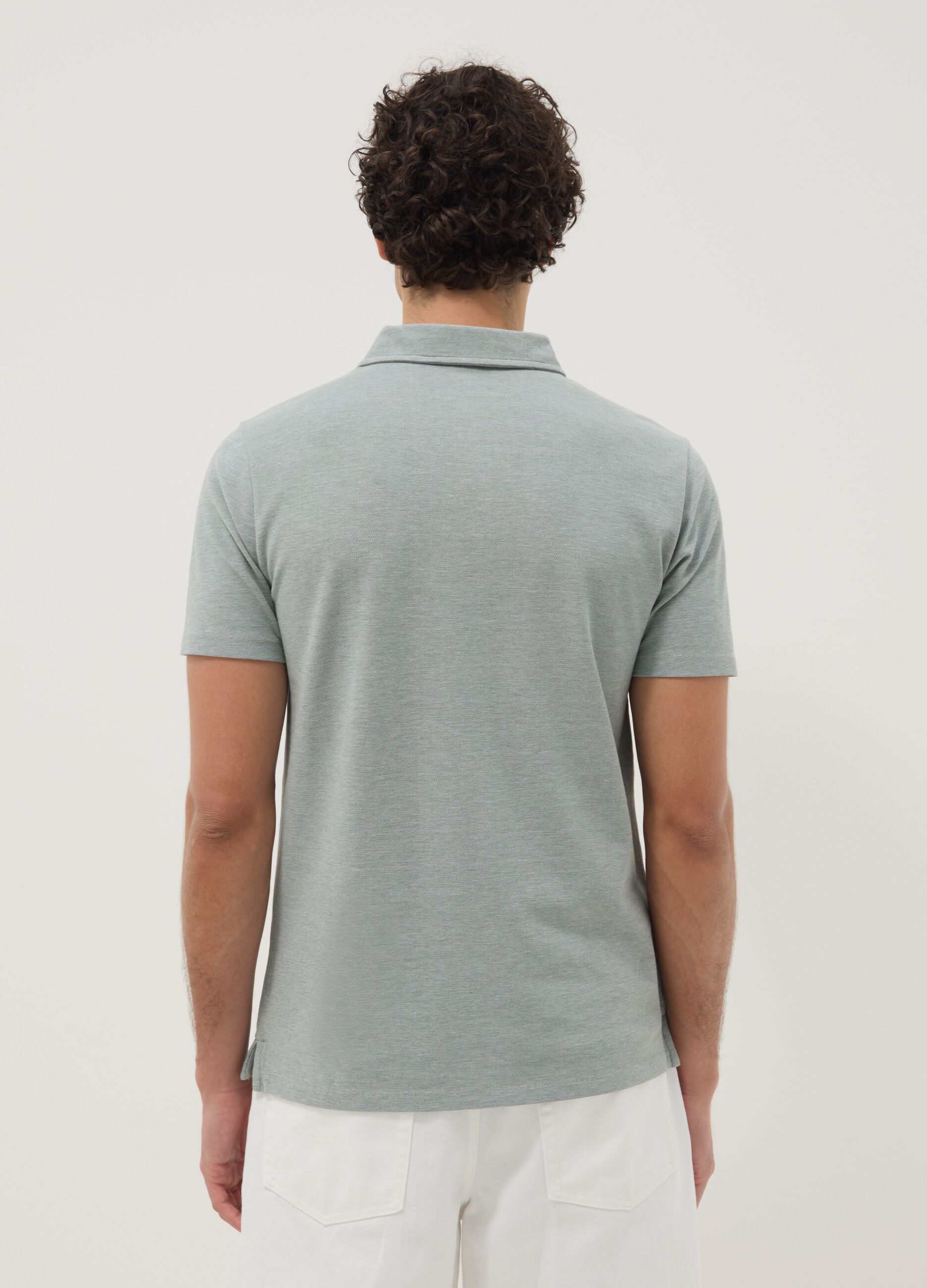 Grey short-sleeved polo shirt in pure cotton