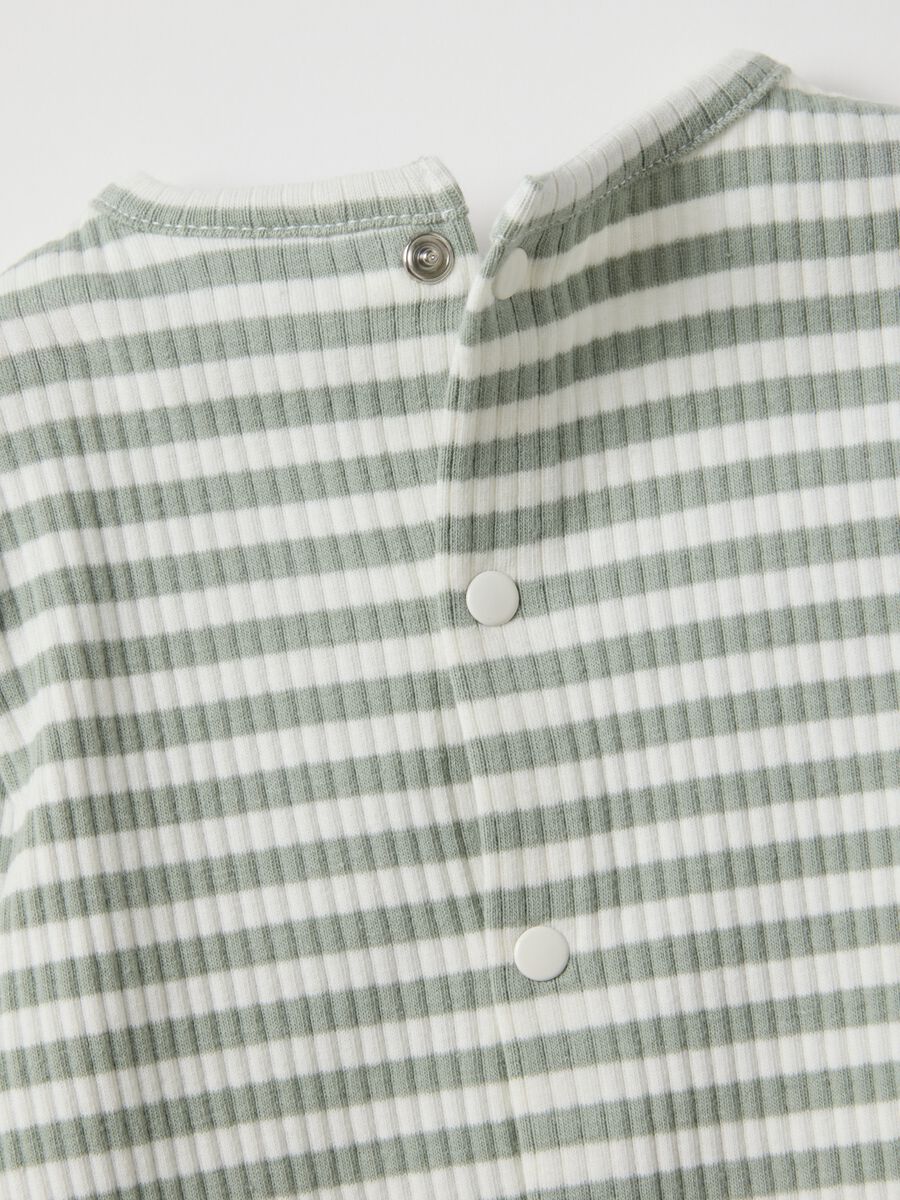 Newborn Long Cotton Blend Playsuit with Multicolour Stripes, Regular Fit_3