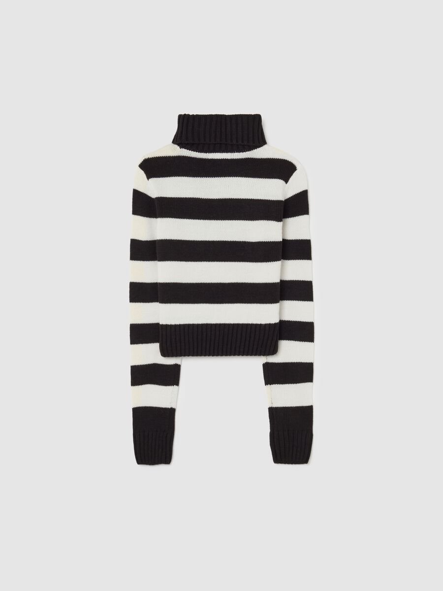 Girls' Multicolour Striped Jumper, Regular Fit with High Neck_4