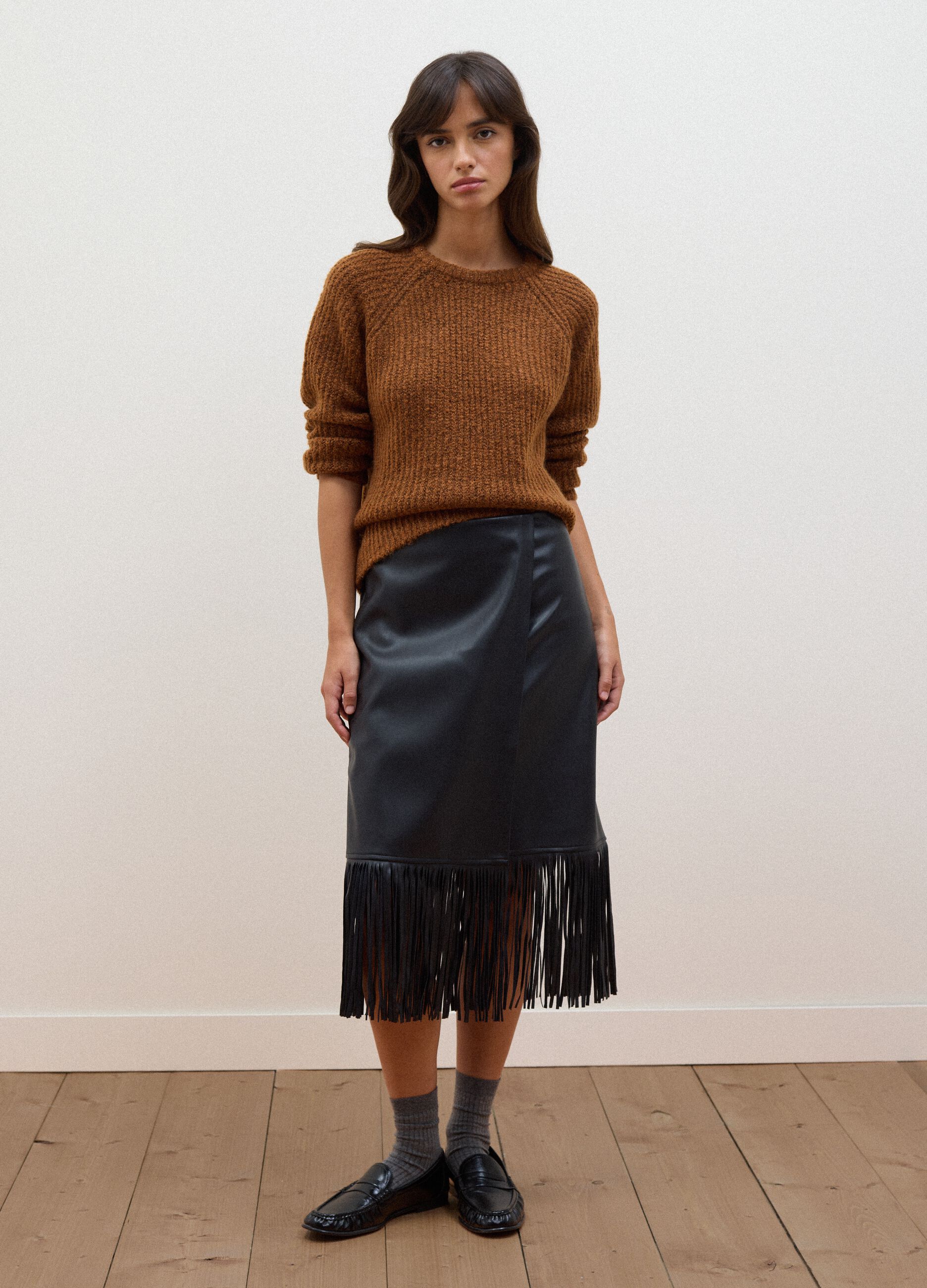 Brown regular-fit ribbed stretch-wool jumper