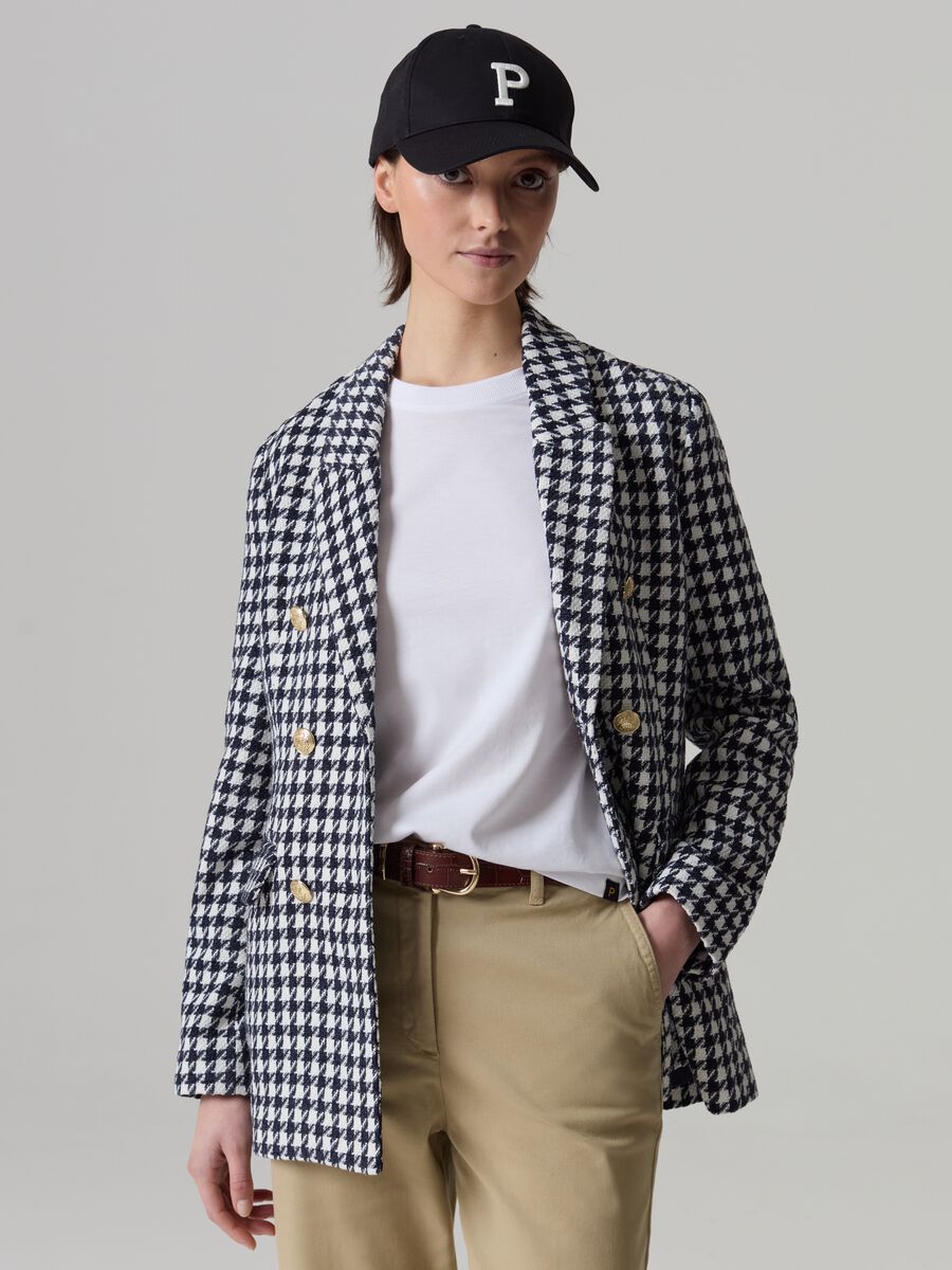 Double-breasted houndstooth blazer_0