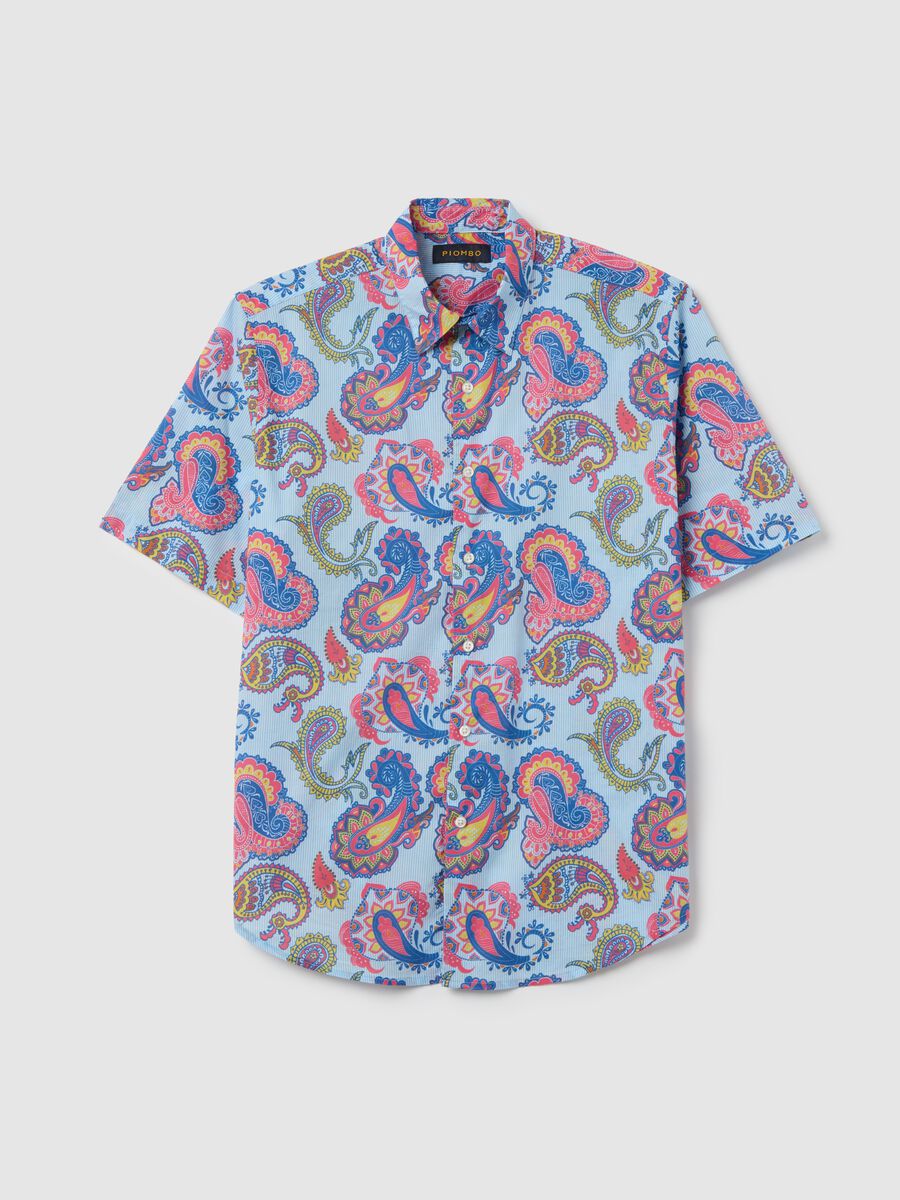 Short-sleeved shirt with stripes and paisley print_4
