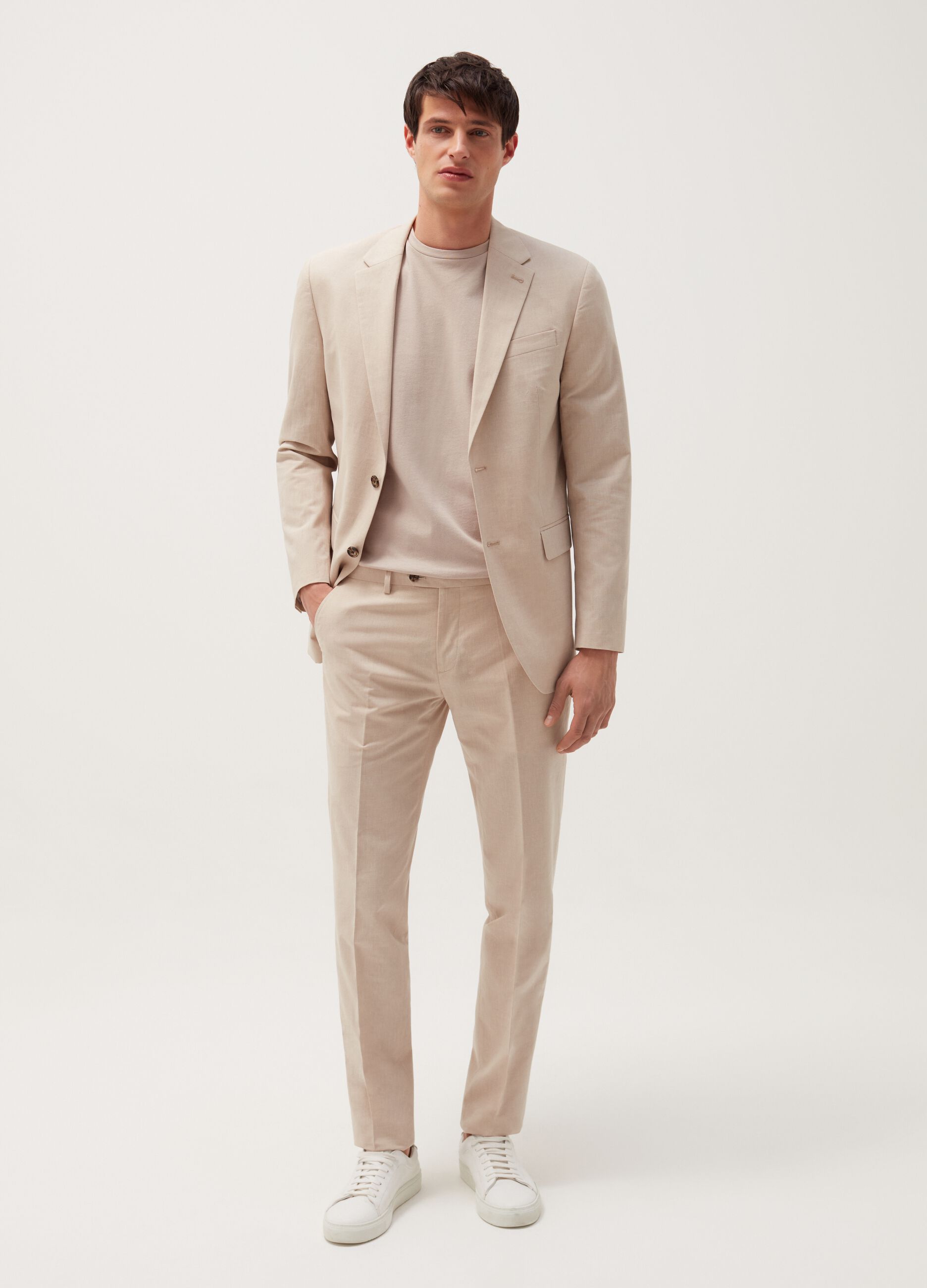 Slim-fit trousers in stretch linen and cotton