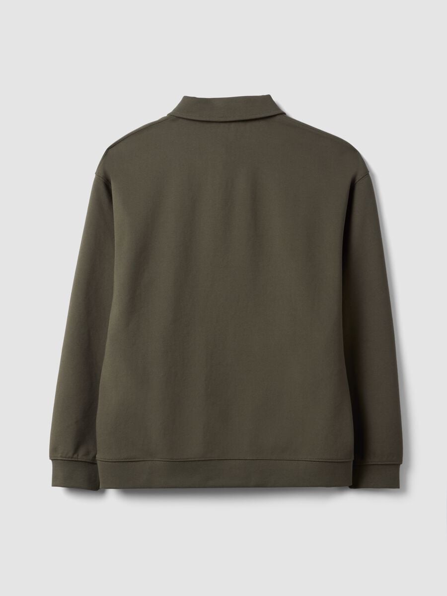 Felpa verde in tessuto elasticizzato con collo polo relaxed fit_2
