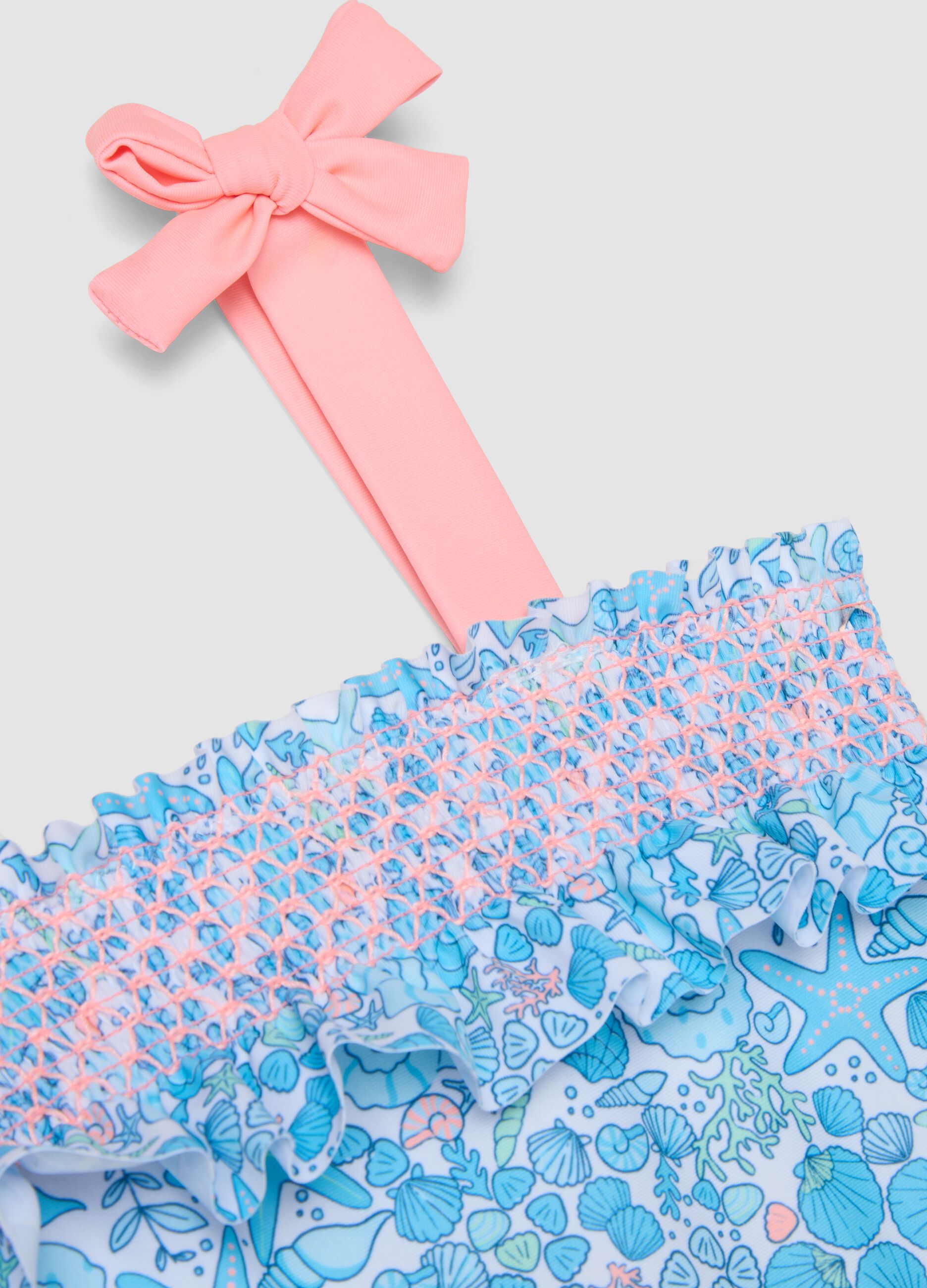 Blue stretch swimsuit with marine print for girls