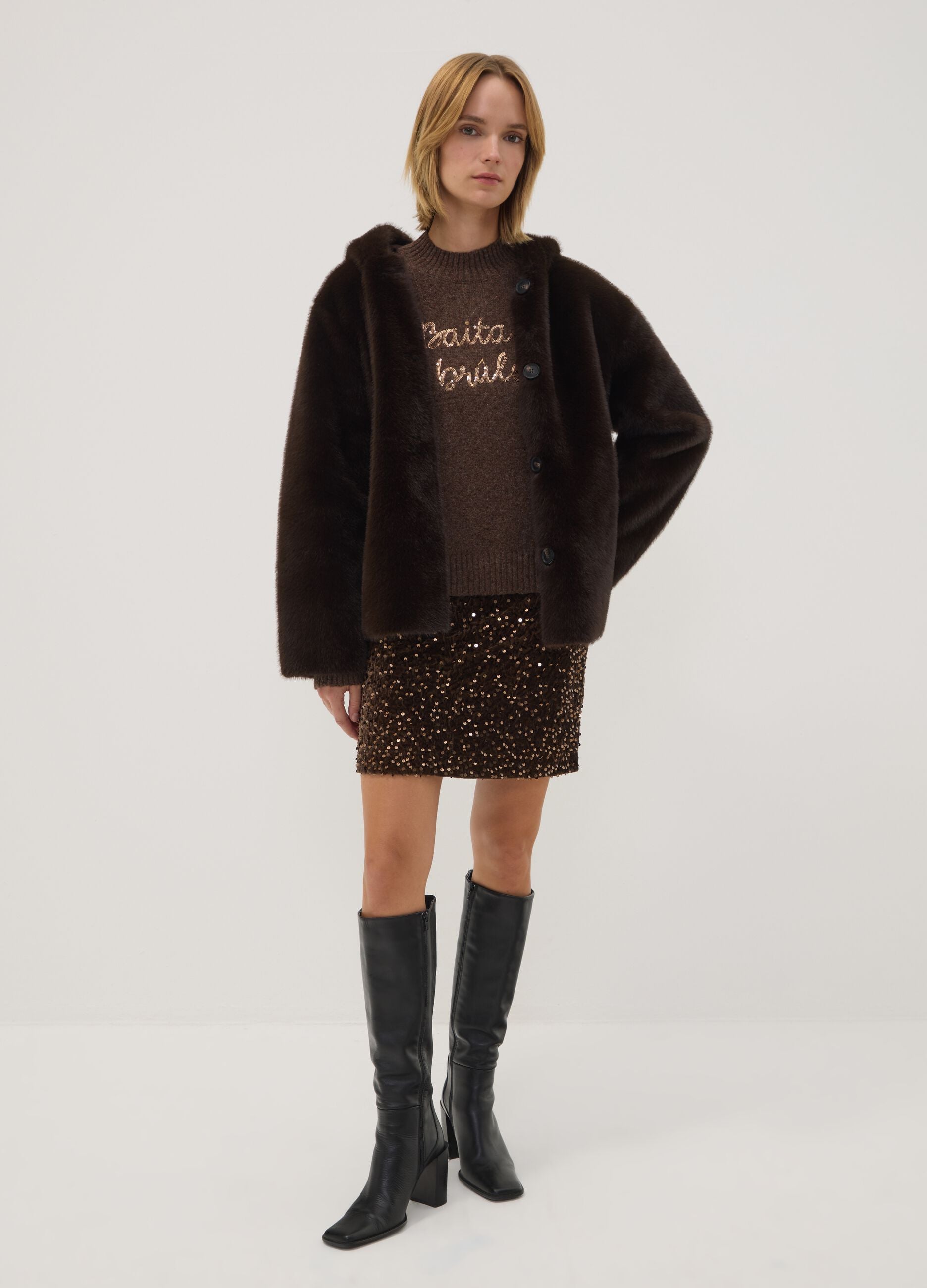Short light-brown sequin skirt