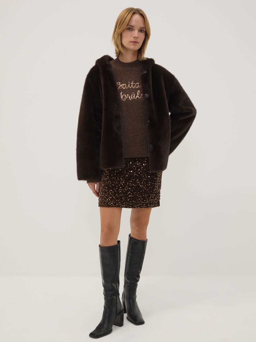 Short light-brown sequin skirt_0