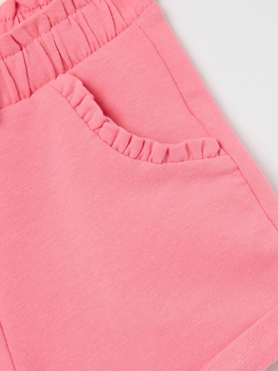 Pink French terry shorts with bow and frills_3