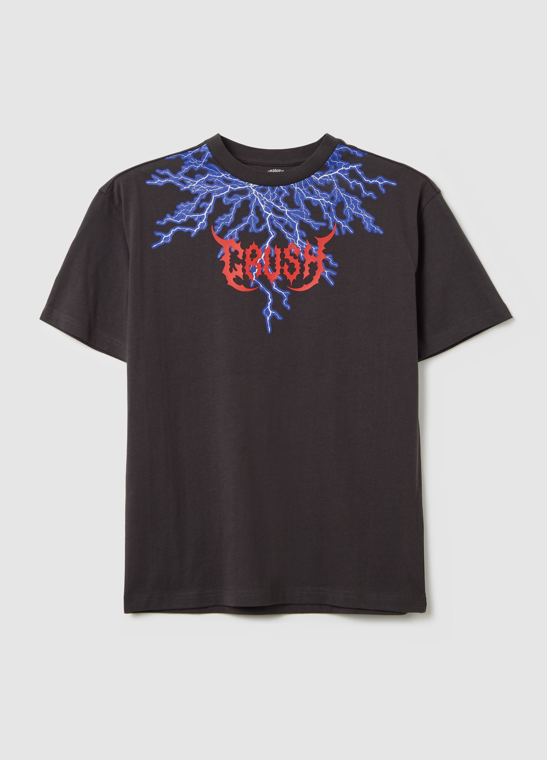 Cotton T-shirt with "Crush" lightning print