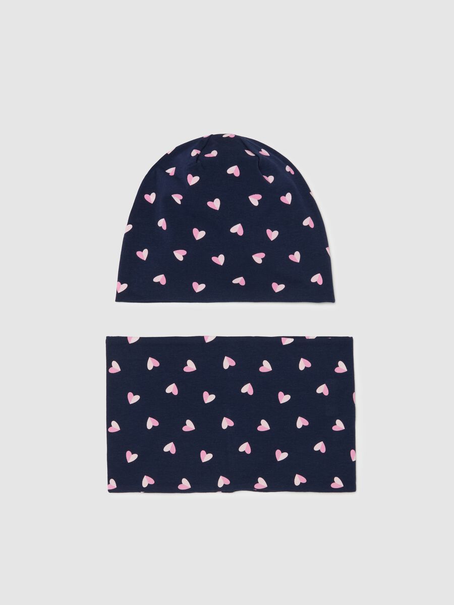 Hat and neck warmer set with hearts print_0