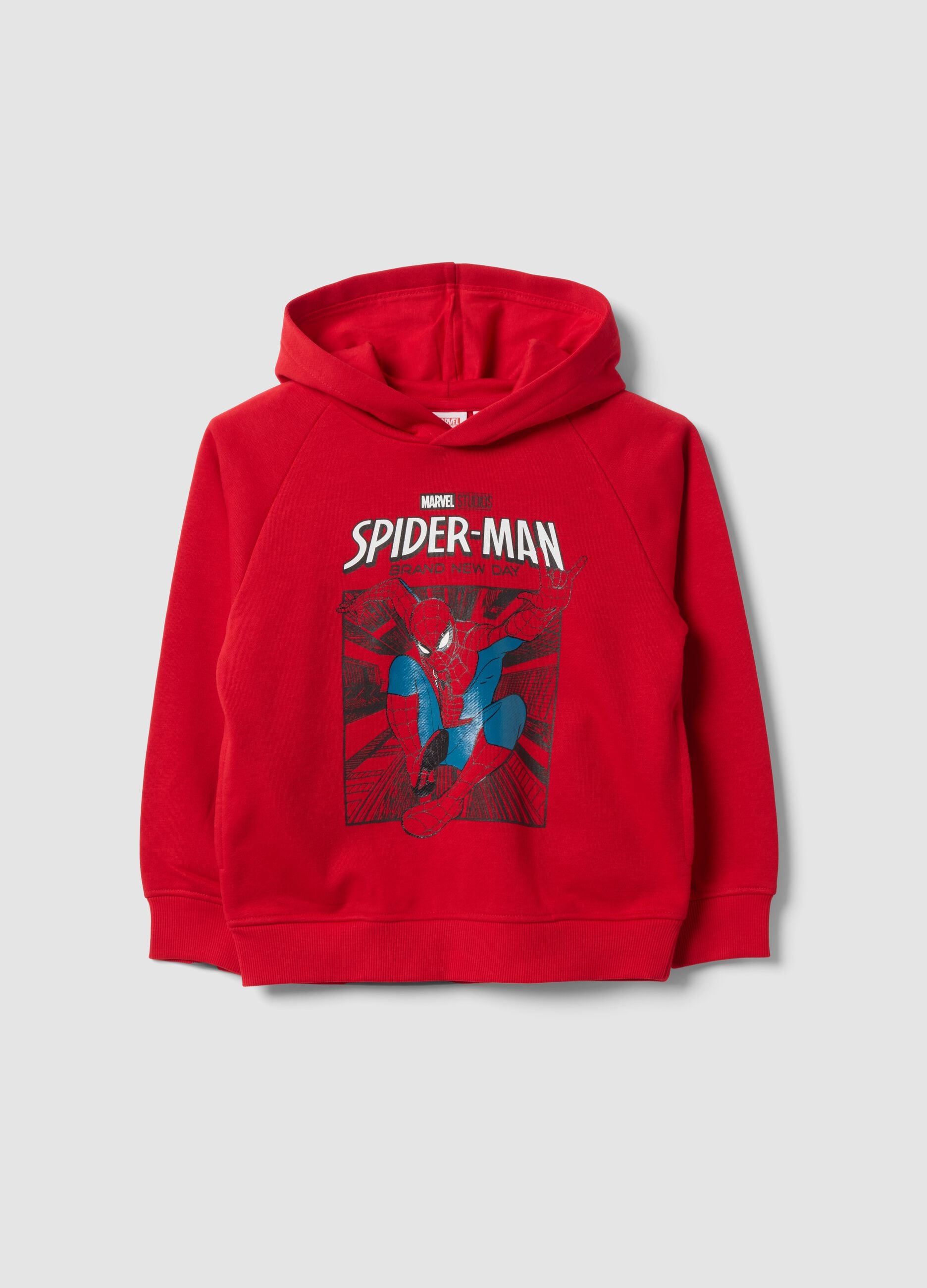 Red oversized cotton-blend hoodie with Spider-Man print for boys