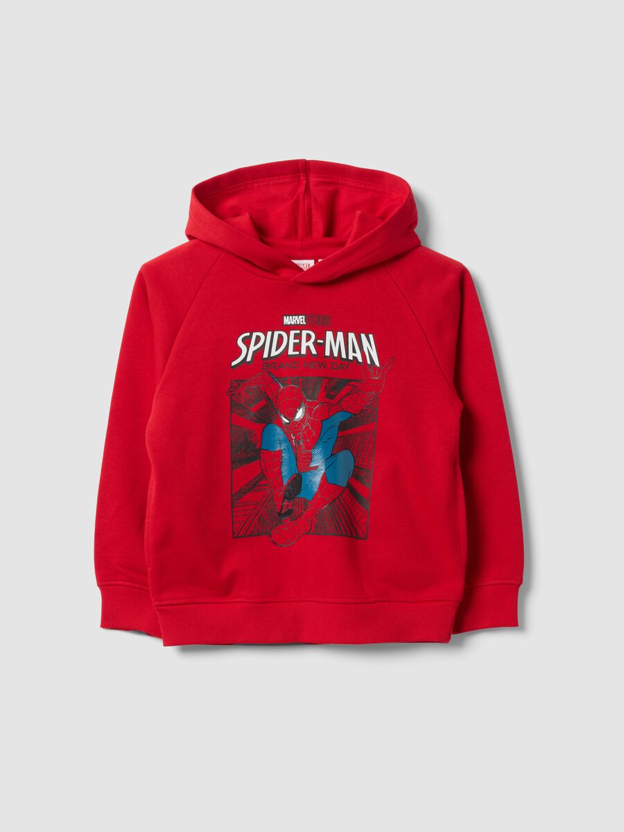 Felpa over rossa con cappuccio in misto cotone con stampa Spider Man per bambino_0