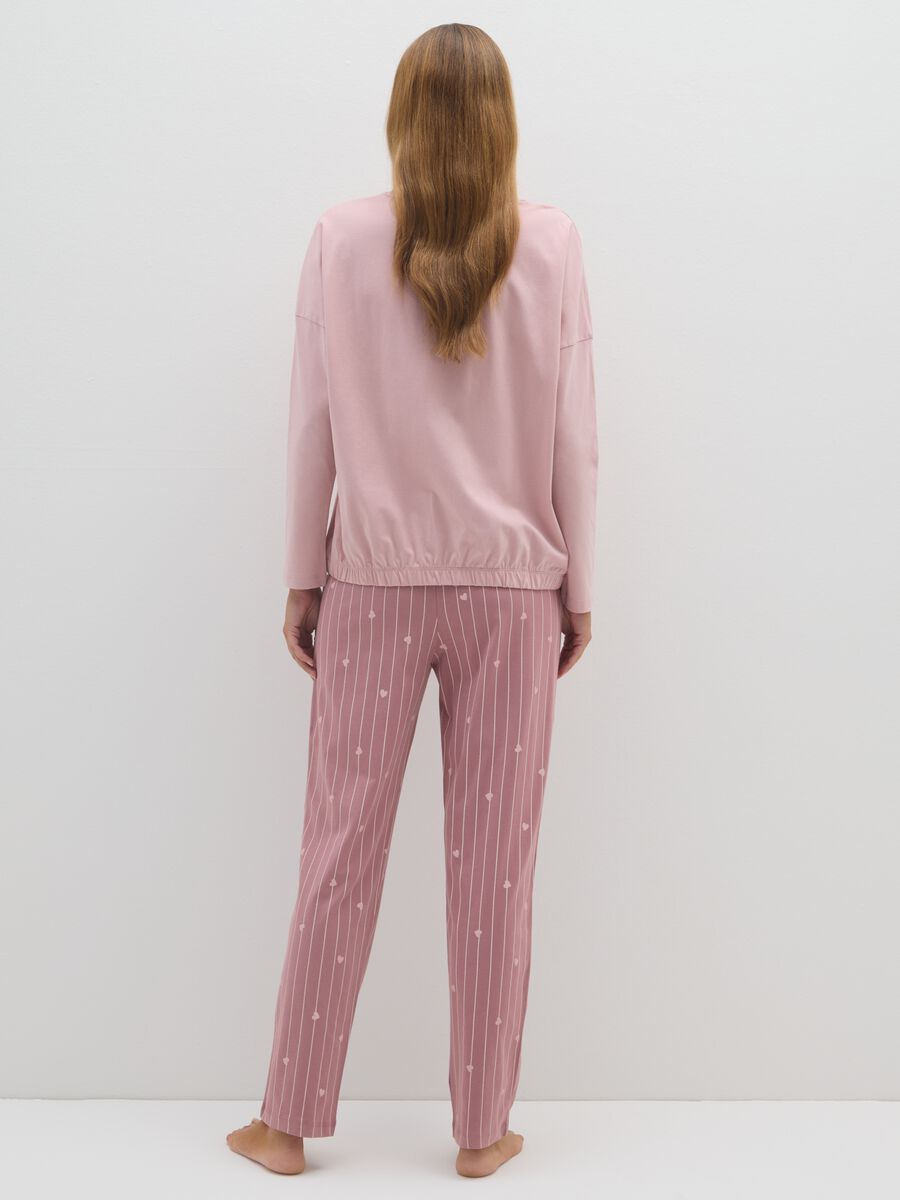 Pigiama a righe in puro cotone rosa regular fit con stampa_2