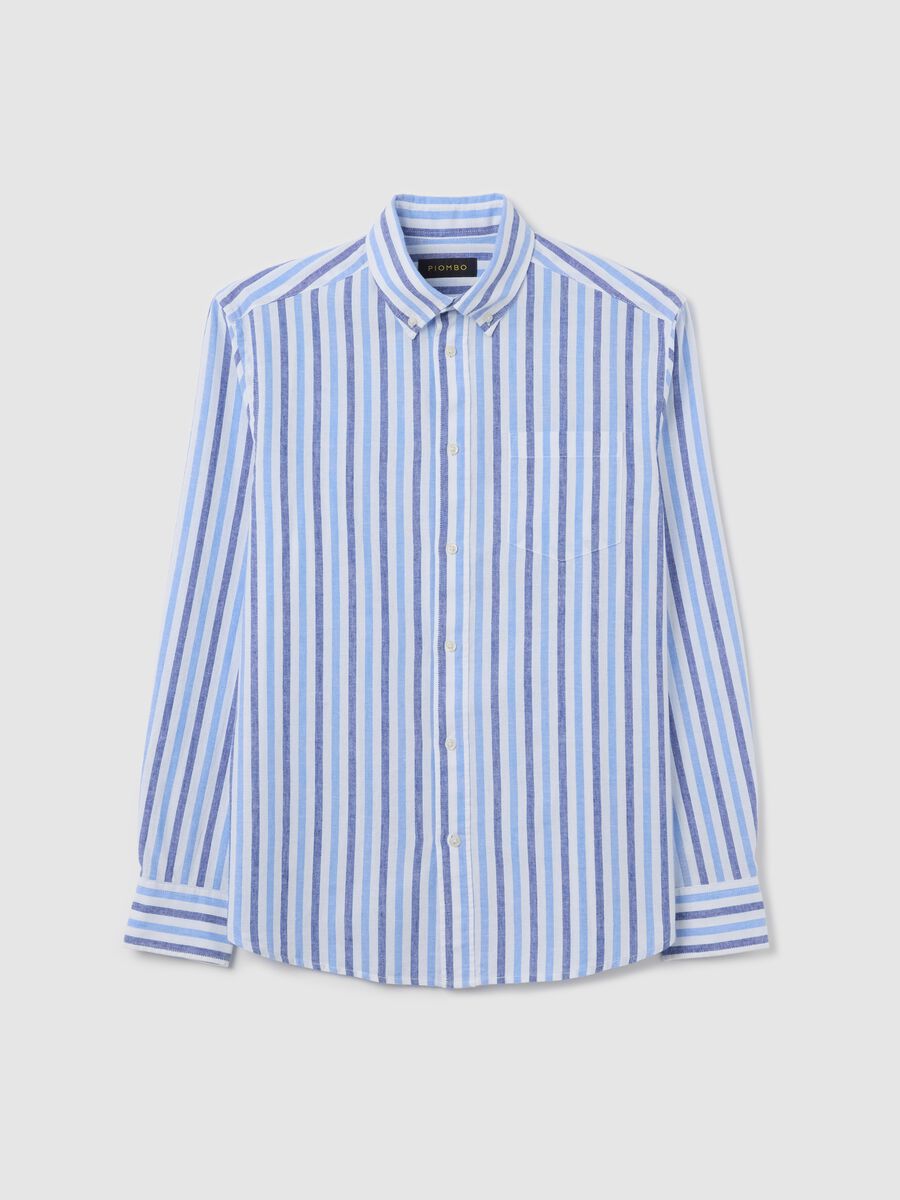 Blue and white striped shirt in linen and cotton_4
