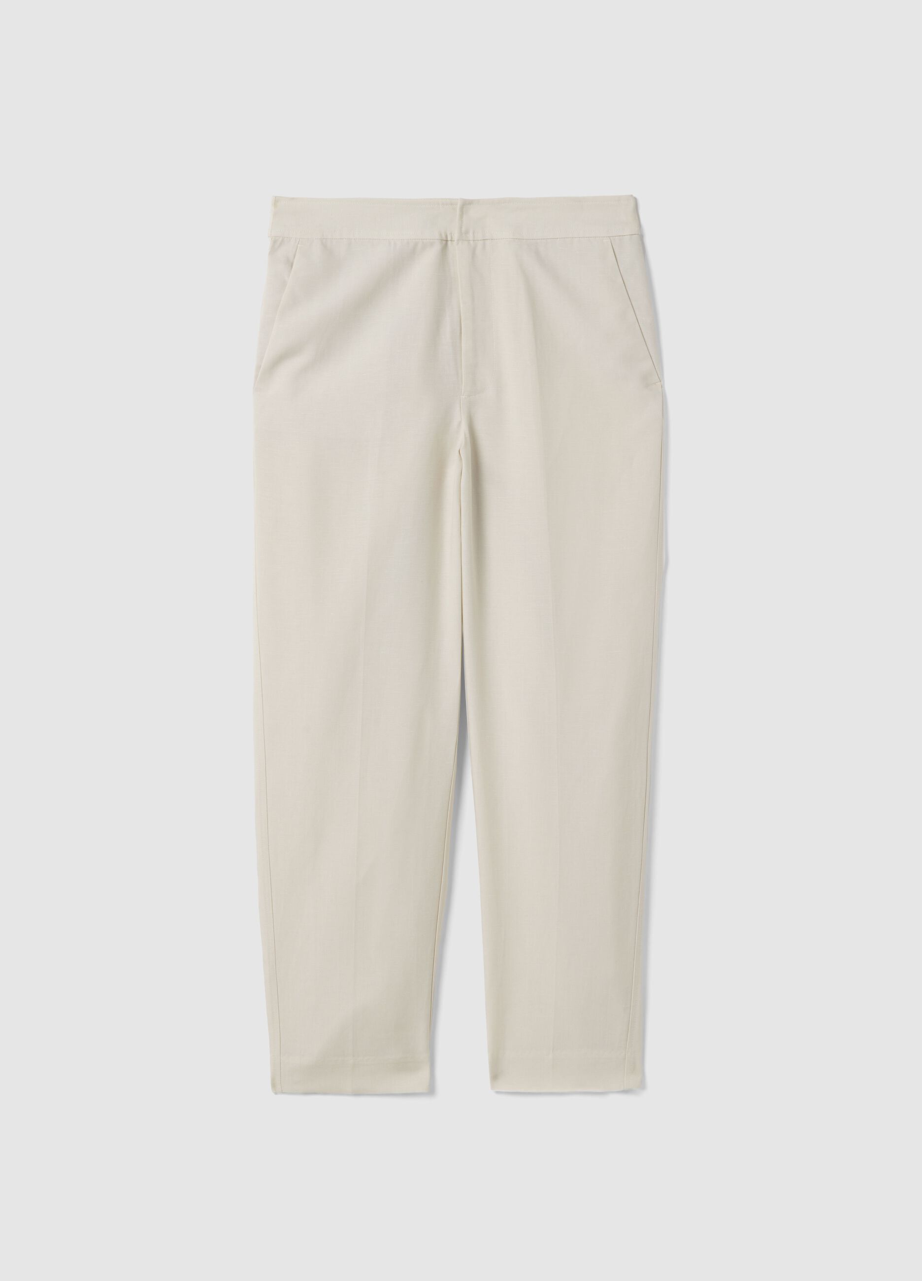 Pantaloni in misto lyocell e lino beige regular fit