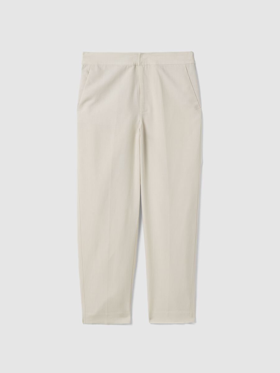 Beige Lyocell and Linen Blend Regular Fit Trousers_4