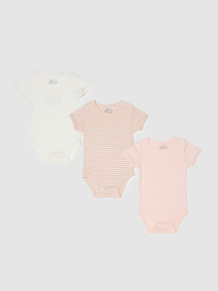 Tripack body in puro cotone multicolor con chiusura a bottoni per neonati_0