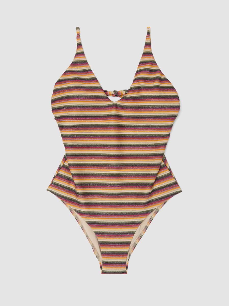 Costume intero in tessuto elasticizzato a righe multicolor_4