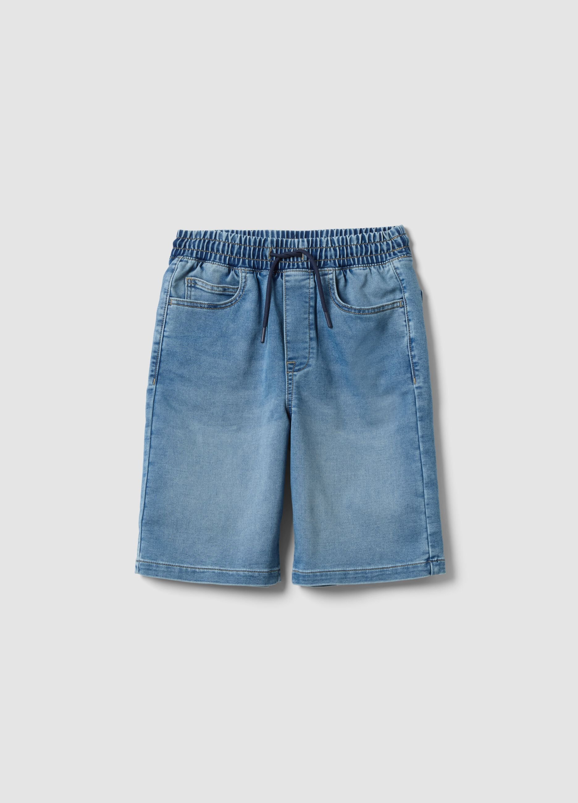 Light blue stretch cotton denim shorts