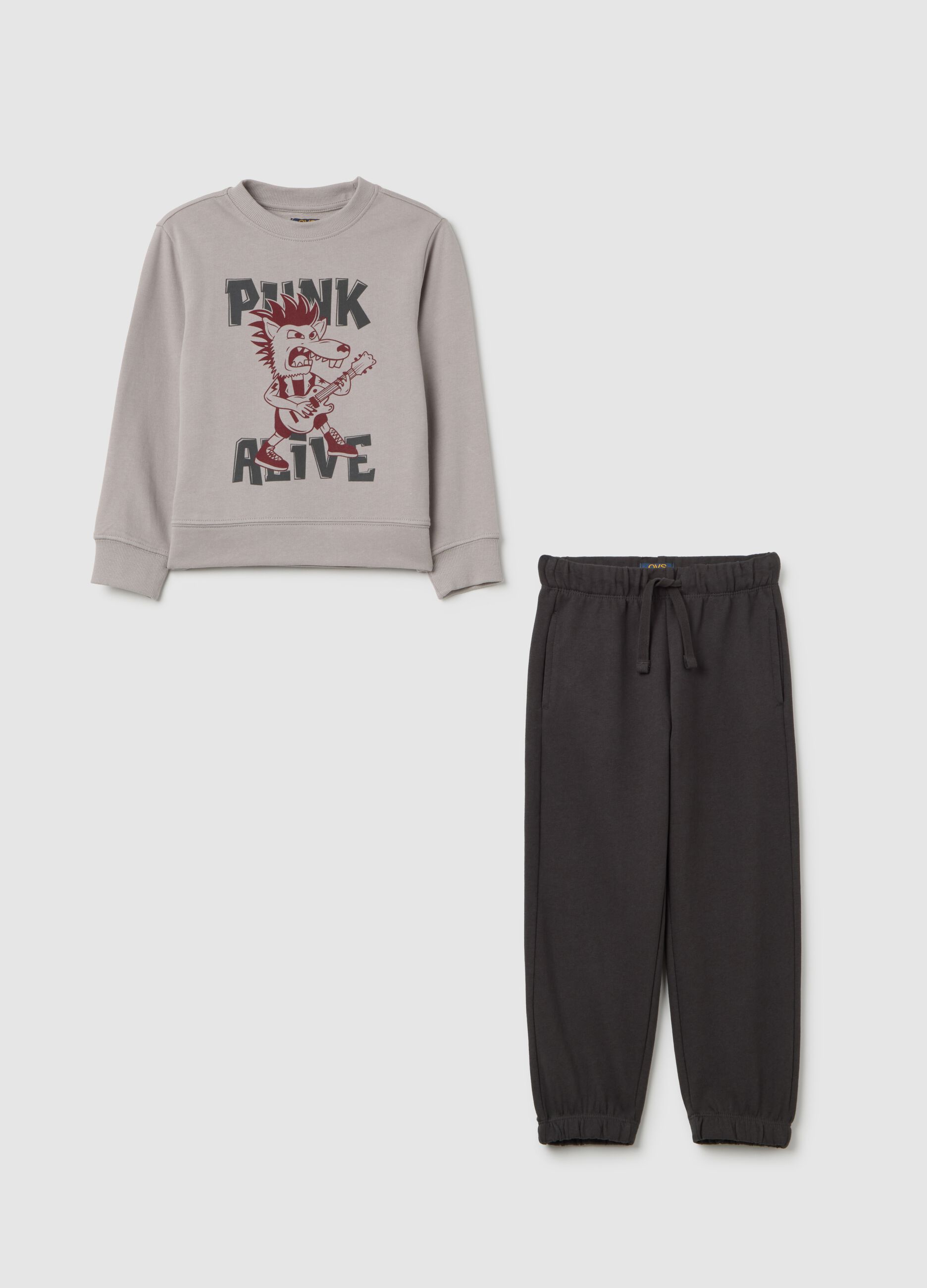 Grey Cotton Sweatshirt and Trousers Set