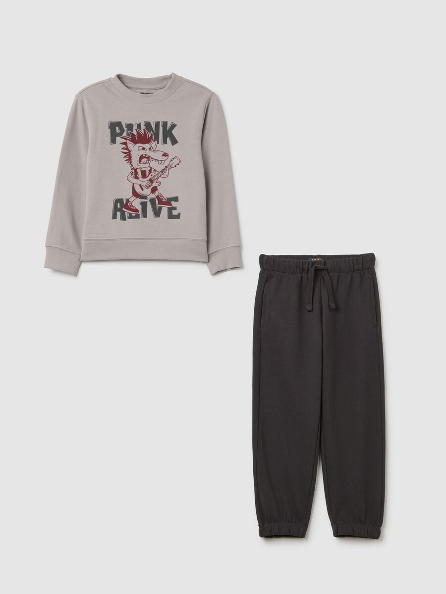 Grey Cotton Sweatshirt and Trousers Set_0