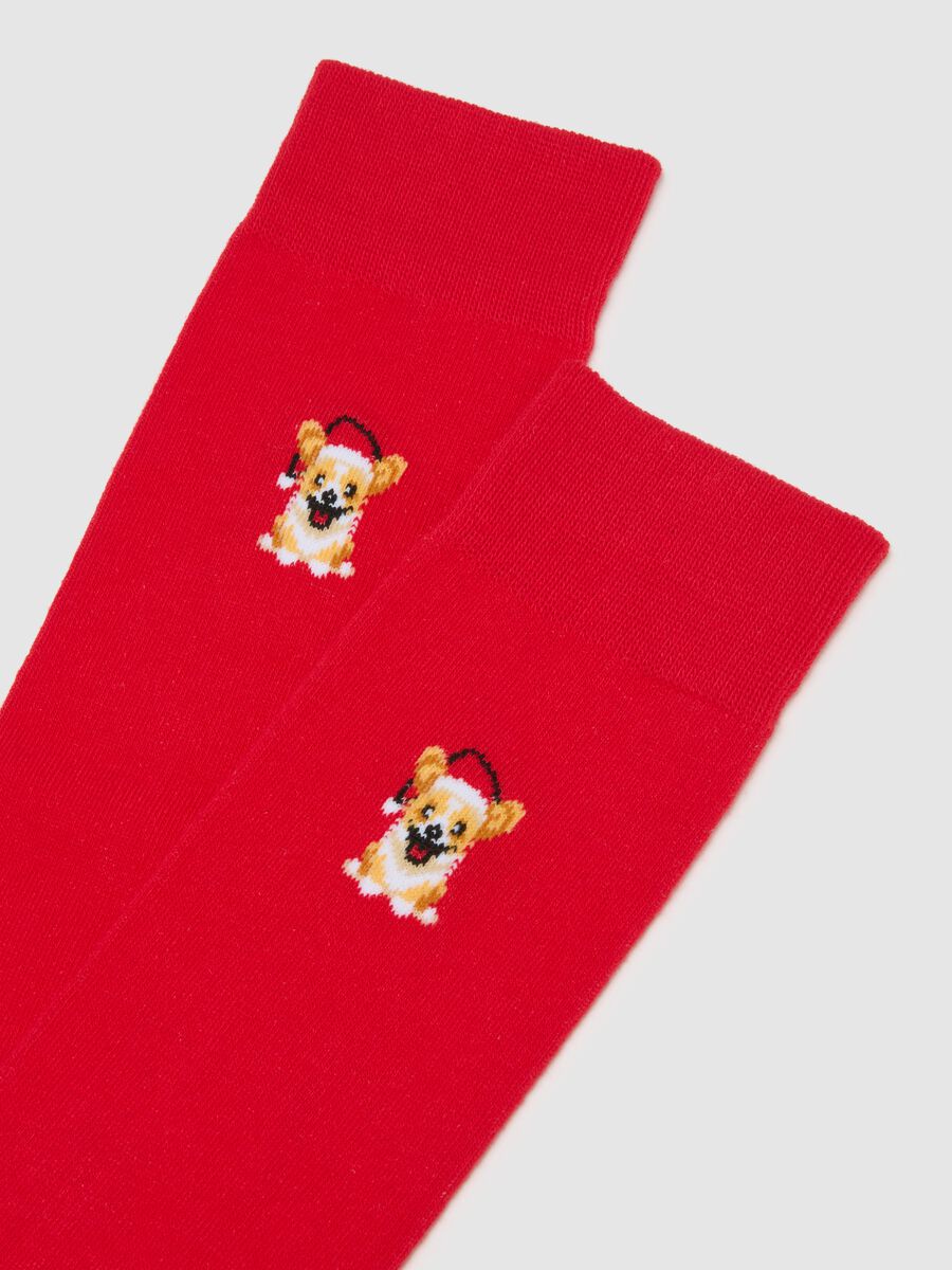 Red Cotton Blend Christmas Long Socks_1