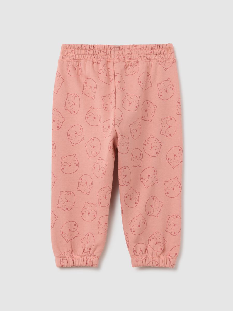 Pantaloni da bambina in puro cotone rosa con stampa di animali_1