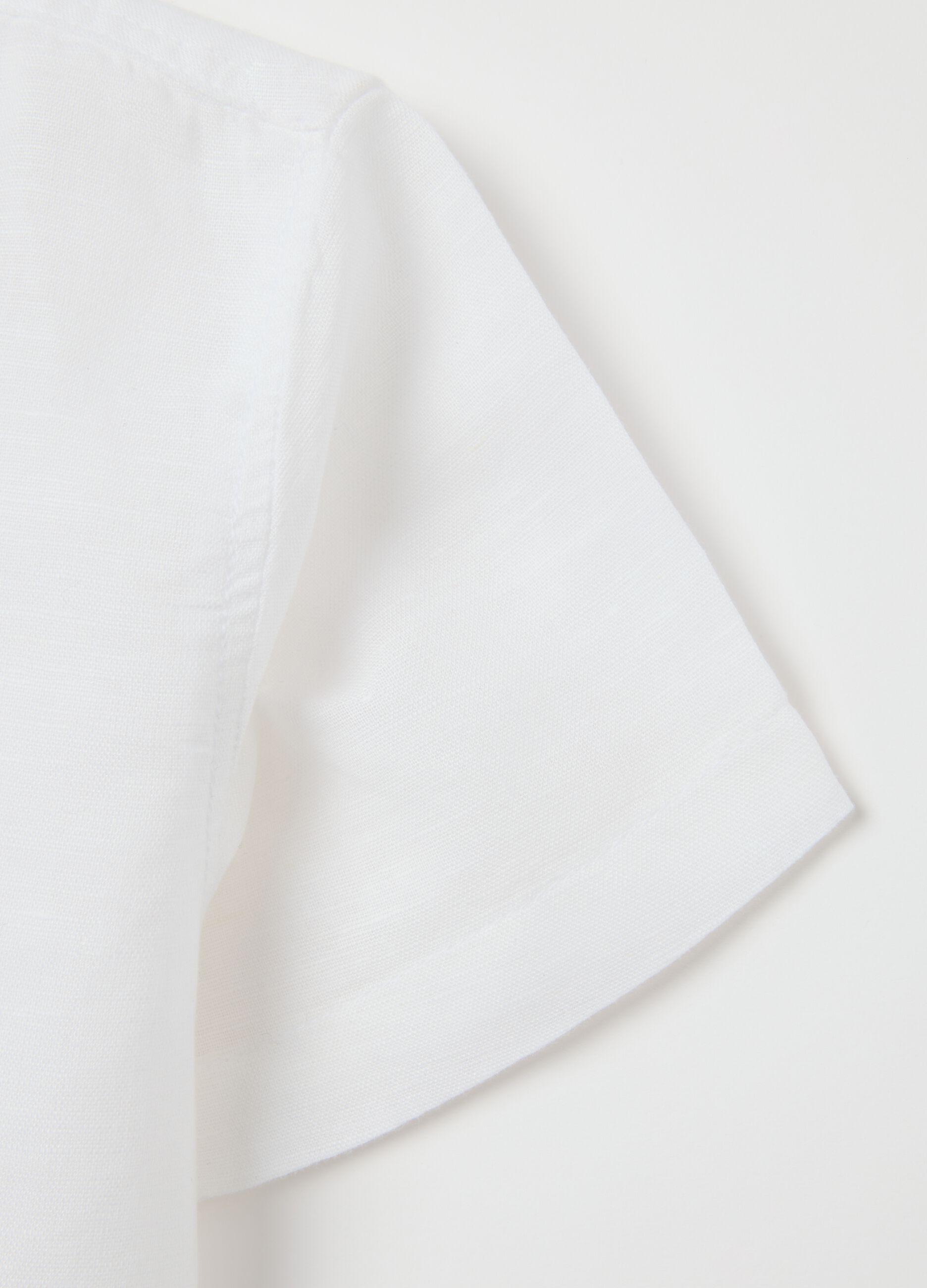 White regular fit linen-cotton blend child's shirt with buttons