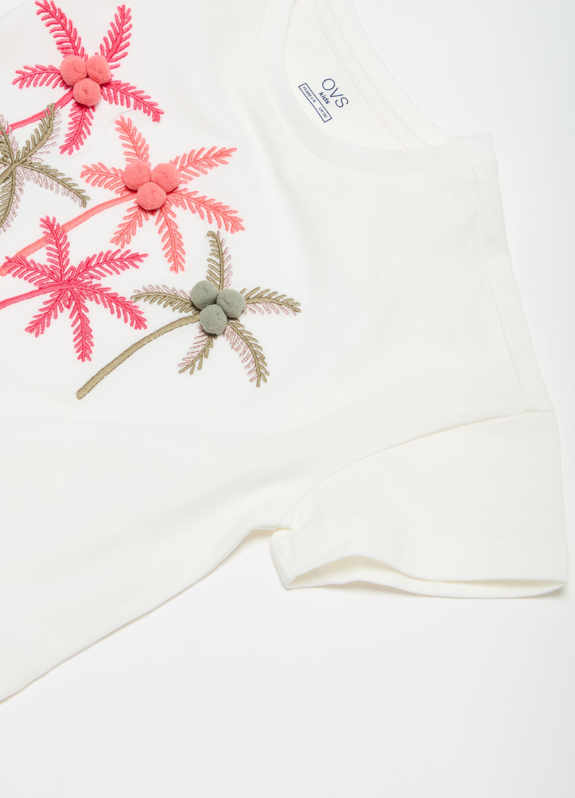 T-shirt with palms embroidery and application