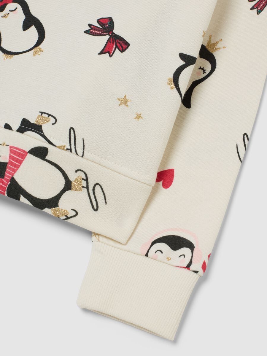 Felpa da bambina in puro cotone multicolor regular fit con pinguini_3