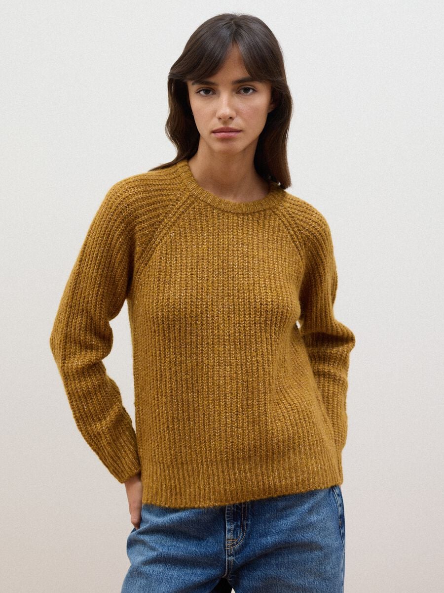 Yellow ribbed stretch wool jumper, regular fit_0