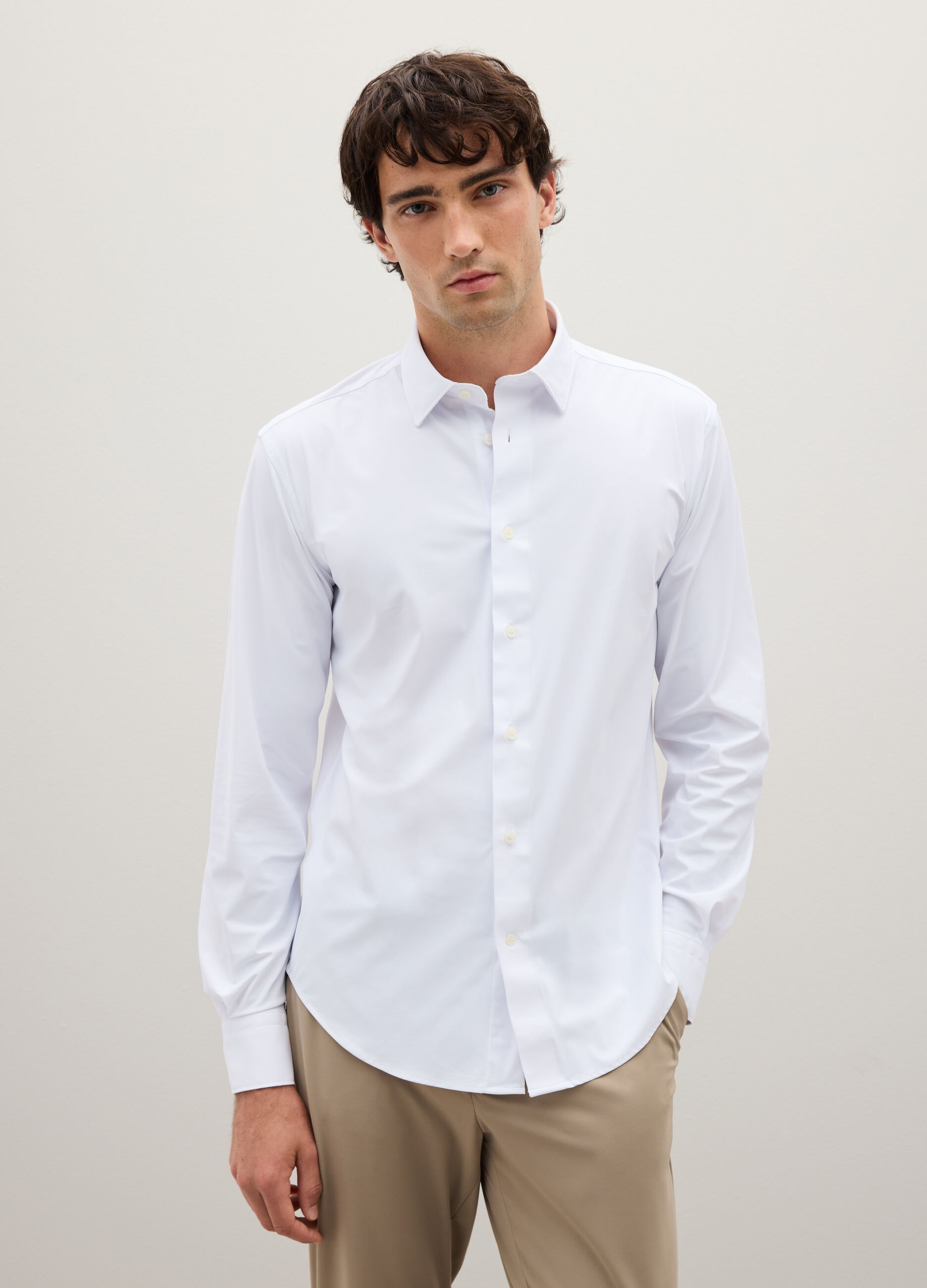 Camicia in tessuto elasticizzato bianca slim fit