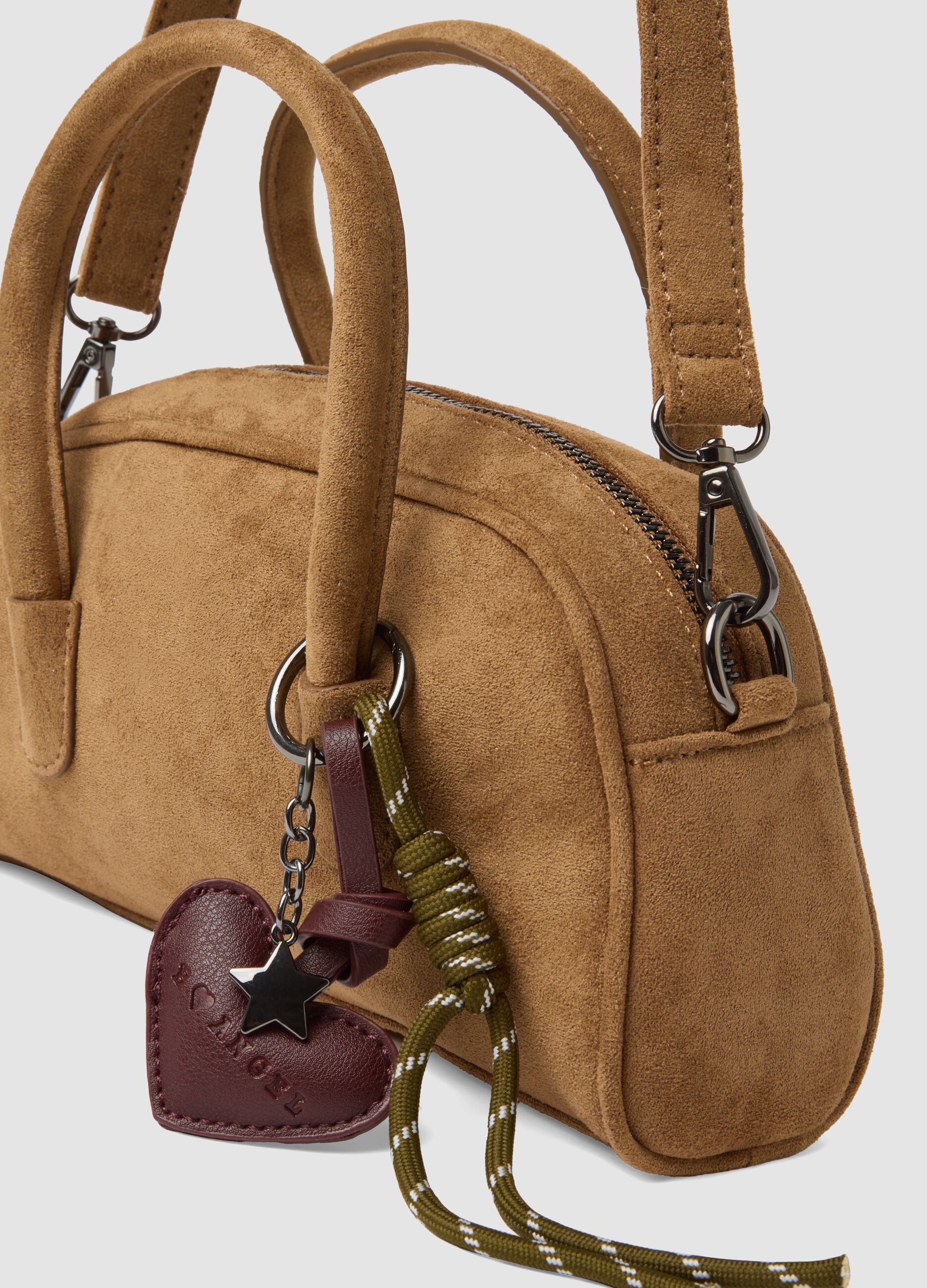 Borsa marrone a doppi manici in tessuto elasticizzato