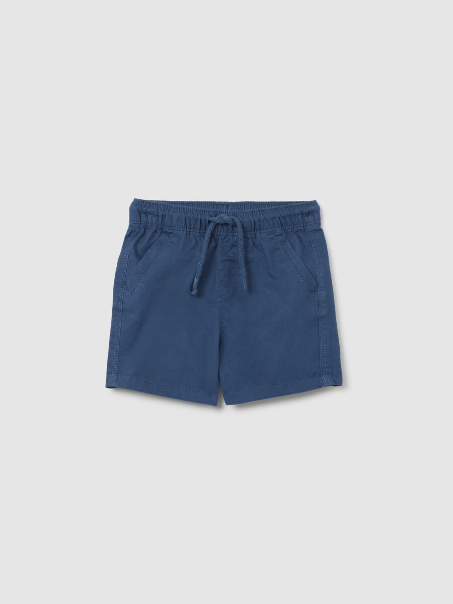 Boys' blue regular fit pure cotton shorts with elasticated waist_0